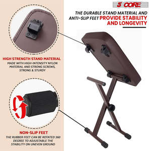 5 Core Keyboard Bench 3 Inch Padded Piano <b>Stool</b> Adjustable 20.5" Guitar Seat Heavy Duty Portable - Product Image 6