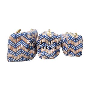 Tassel Pattern <b>Quilted</b> Eco-Friendly Cotton Fabric Zipper Small Capacity 3-Piece Bohemian Style Cosmetic Organizer <b>Makeup</b> <b>Bag</b> - Product Image 2