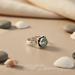 แหวนพลอยทรงรีแพลตตินัมสำหรับผู้หญิง-เงินแท้ 925 ประดับพลอยสีน้ำเงิน ของขวัญเครื่องประดับชั้นดี - Product Image 3