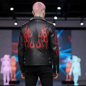 Chaqueta de Cuero Genuino para Hombre con Tachuelas de Llama, Diseño Reversible, Chaqueta de Piel de Vacuno para Todas las Temporadas - Product Image 4