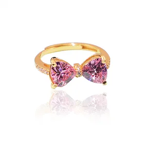 Wholesale 925silver custom rings for women bowknot zircon Cute Custom Ring pink bowknot ring little girls jewelry