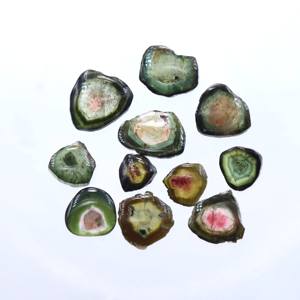 Lote de 11 piezas de sandía Bio Tourmaline Slice Natural Tourmaline Slice Shape Gemstone Precio al por mayor - Product Image 1