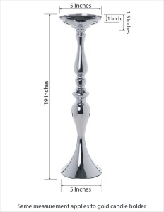 Aluminum Candle <b>Pillar</b> and Centrepiece Flower Vase Holders, 19-Inch, Metallic Silver - Product Image 1