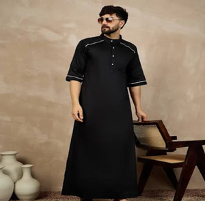 Indien de haute qualité arabe gris couleur ethnique vêtements respirant Robe hommes Thawb Jubba à manches courtes ethnique Thobes pas cher en gros - Product Image 3