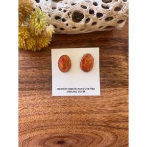 Pendientes Étnicos Navajo de Plata de Ley con Coral Rojo y Oro Rosa, con Bisel de Diamantes, Estilos de Botón y Gancho Colgante - Product Image 5