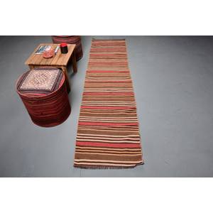 Alfombra turca Vintage marrón tradicional, área grande de 2x7,9 pies, diseño de retazos rectangular clásico, látex de lana para pasillo de dormitorio - Product Image 1