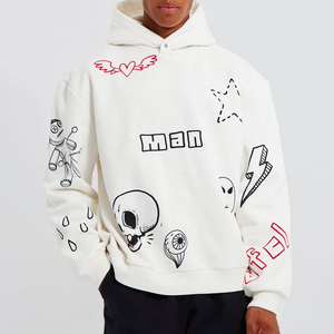 เสื้อมีฮู้ดทรงโอเวอร์ไซส์ของผู้ชายทรงบ็อกซี่แบบพอดีตัวลายกราฟิก - Product Image 1