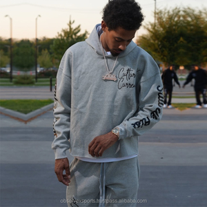 OEM personalizado Unisex de dos piezas de peso pesado 100% algodón transpirable secado rápido chándal conjunto desgastado bordado parche pantalones de chándal - Product Image 2