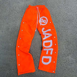 Pantalons de survêtement unisexes en nylon avec logo personnalisé, rayures courbes, style baggy, coupe-vent, pantalon de survêtement pour hommes, taille plus, pantalon large en nylon - Product Image 5