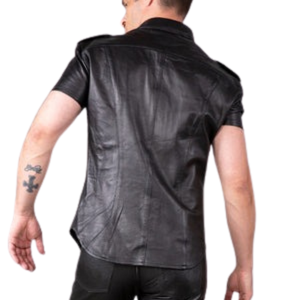 Camisa de Cuero de Corte Regular Negra para Hombre, Camisa de Cuero Sintético de Manga Corta con Botones, Top Fetiche - Product Image 2