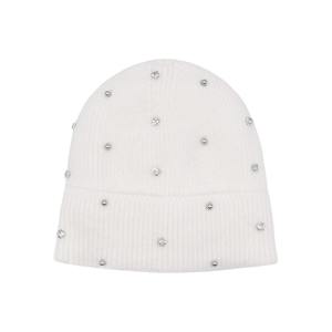 Bonnet unisexe blanc en tricot avec strass en forme de crâne, 100% acrylique, pour usage extérieur, bonnets chauds d'hiver - Product Image 1
