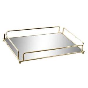 Plateau en verre géométrique irrégulier de style nordique avec cadre en métal doré et fond miroir, plateau de vanité pour l'affichage de parfums et bijoux, vente en gros - Product Image 5