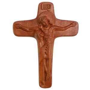 Crucifijo católico grande pintado a mano, Cruz de pared de estilo catedral de madera de teca Corpus Christi detallada para colgar para cumpleaños - Product Image 2