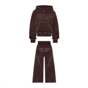 Sudadera con capucha y pantalones de chándal acampanados con doble cintura y diamantes de imitación de fabricante personalizado, conjunto de chándal holgado de gran tamaño para hombre - Product Image 3