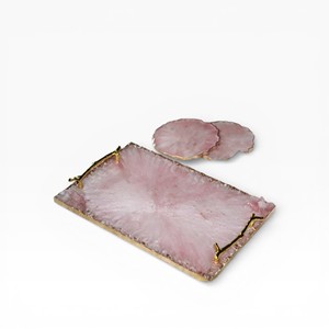 Plateau décoratif en résine de style agate vert et or irrégulier avec motif de cristal artistique et poignées transparentes - Product Image 4