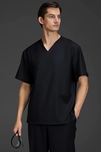 <b>Women's</b> <b>Black</b> V-Neck Doctor Scrub Set Cotton Polyester Woven Fabric Hospital Uniform <b>Pants</b> Needle Detection Seamless Fusing - Product Image 2