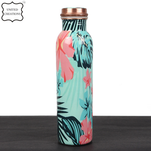 Best Selling Plain Green Printed Copper Bottle for <b>Drinking</b> and Storing Water Pure Copper Water Bottle - Product Image 3