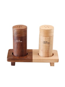 ชุดเครื่องปั่นเกลือและพริกไทยไม้สองโทนพร้อมถาดเครื่องจ่ายเครื่องเทศทูโทนสำหรับห้องครัวโต๊ะอาหารหรือร้านอาหาร - Product Image 4