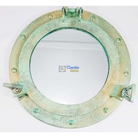 Miroir mural nautique moderne en aluminium marin, type hublot de bateau, bleu ciel et patine marron, 12 pouces, pour décoration intérieure