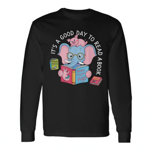 Buon Giorno per Leggere un Libro - T-shirt a Maniche Lunghe Edizione Elefante e Maiale Carino per Promozioni - Product Image 2