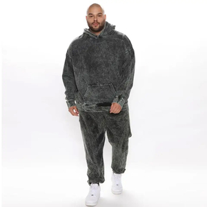 Fabricante de ropa de calle personalizada lavado ácido pantalones acampanados chándales para hombre piedra Vintage Unisex chándales 500GSM conjuntos de algodón pesado - Product Image 1