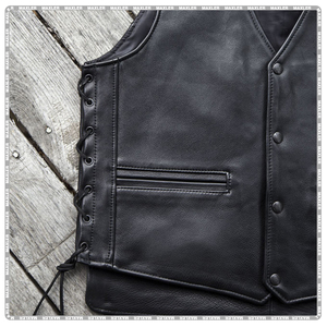 Gilet en cuir perforé noir pour motard, en cuir de vachette, avec logo personnalisé, vêtement d'extérieur décontracté pour l'hiver - Product Image 5