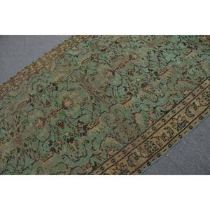 Tapis turc vintage de 5.6x8,9 pieds tissé à plat en laine beige verte avec motif patchwork style aubusson pour les décorations de salon - Product Image 5