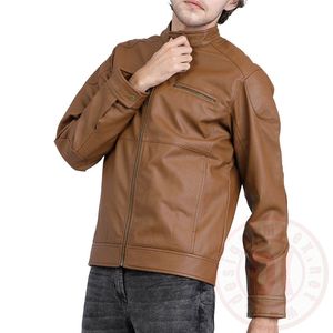 Ventes en gros de vestes en cuir décontractées de style nouveau, en cuir véritable de haute qualité, avec col montant et logo sur le devant pour hommes - Product Image 4