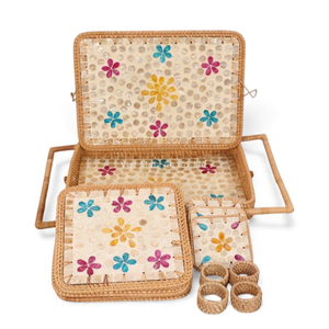 Elegante Juego de Cubiertos de Nácar con Incrustaciones de Concha, Salvamanteles, Posavasos y Anillo para Servilletas, Hecho a Mano en Vietnam - Product Image 1