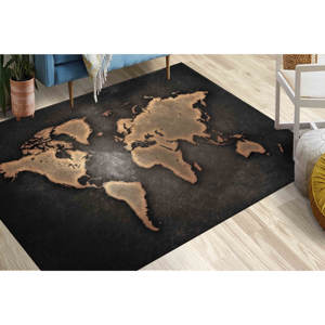 Tapis abstrait de la carte du monde : Décoration intérieure en cuivre, bronze et noir, tapis en chenille - Product Image 4