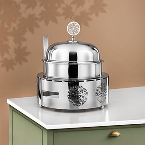 Serveur de nourriture en acier inoxydable avec calligraphie en or arabe Casserole de luxe polie et brillante Chauffe-plats en métal de table pour hôtel - Product Image 4
