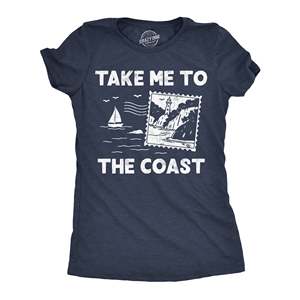 T-shirt pour femme 'Take Me to the Coast', coupe ajustée, en coton, avec décorations en diamants et lettres, tailles XS-3XL, longueur courte - Product Image 1