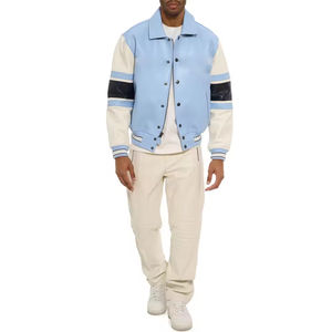 Blouson universitaire homme personnalisé en gros, col montant fin, manches en cuir, respirant, écologique, coupe-vent, doublure intérieure en soie de haute qualité - Product Image 6