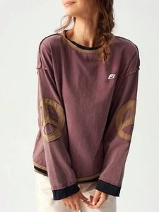 เสื้อฮู้ดสไตล์วินเทจแบบยูนิเซ็กซ์ แขนยาว แต่งขอบตัดสี ปักลายหัวใจ คอกลม ทรงหลวม สวมใส่สบาย สไตล์สตรีทแวร์ - Product Image 1