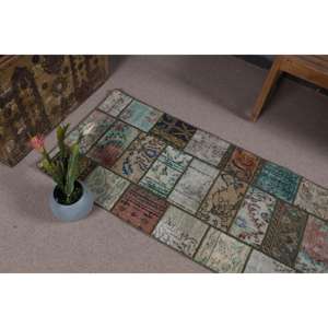 Alfombra Turca, Alfombra de Pasillo de 2.2x6.1 pies, Alfombra Oriental Azul de Lana - Product Image 5