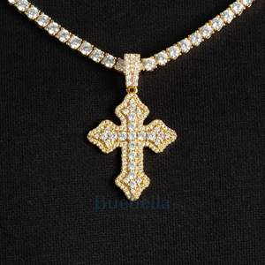 18K Gold Plated T-Shape Moissanite Diamond Hip Hop Style 925 <b>Silver</b> Iced Cluster Micro <b>Cross</b> Pendant Necklace for Men - Product Image 1