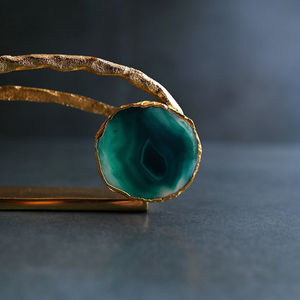 Porte-serviettes en pierre d'agate de luxe avec cadre en métal doré Organisateur de table décoratif élégant pour salle à manger et événements - Product Image 3