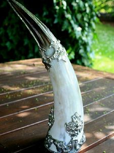 Buffalo and Ox Drinking Horn Viking <b>Mug</b> Natural Horn with Metal Detailing and Stand for Sale Ideal for Gifts and Collectors - Product Image 5