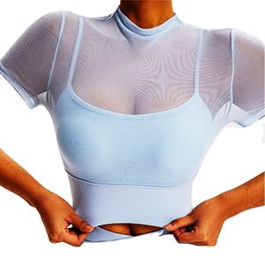 Camiseta de Yoga Cloud Hide Blue para Mujer, Top Corto Deportivo de Verano para Gimnasio, Blusa de Manga Corta Sexy para Correr, Camisetas de Entrenamiento - Product Image 4