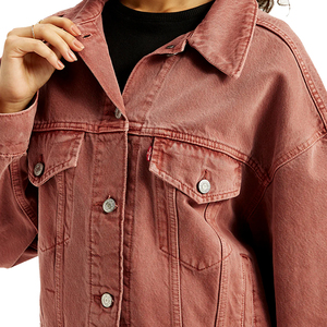 Chaqueta vaquera de camionero de algodón de lavado Vintage con etiqueta privada y cuello extendido de óxido sólido para mujer, prendas de vestir exteriores Vintage para marcas pequeñas - Product Image 4