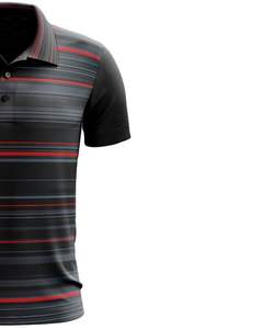 Camiseta Polo Personalizada para Hombre, Diseño a Rayas Negras y Rojas, Manga Corta, Degradado, Poliéster y Algodón Piqué, Informal, para Golf y Deportes - Product Image 3