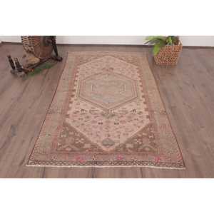 Vintage Area Rug 4x6.6 ft (123x201 cm), Turkish <b>Brown</b> Plants & trees Rug - Product Image 1
