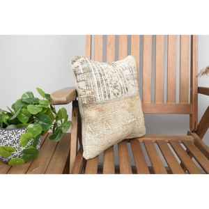 Beige Wool Kilim Patchwork Pillow 14x14 Inch Luxury Vintage <b>Fluffy</b> Embroidered Rustic Throw Pillow for <b>Bedding</b> or Floor Use - Product Image 2