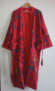 Robe Kantha en coton matelassé pour femme Veste de mariée florale légère pour l'hiver Robe de nuit longue - Product Image 3