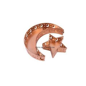 Plateaux de dates du Ramadan en forme de lune et d'étoile en métal plaqué or rose pour la vente en gros d'assiettes de plateau à dessert pour l'Aïd et le Ramadan - Product Image 1