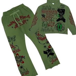 Conjuntos de Sudadera Corta con Capucha y Pantalones Deportivos Acampanados de Felpa de Algodón, Precio Bajo de Fábrica, Logotipo Personalizado Impreso, Chándales en Venta - Product Image 4