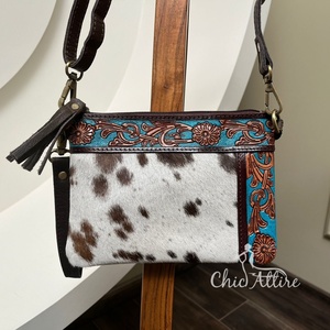 กระเป๋าสะพายพาดลำตัวหนังวัวขนาดเล็กสีเทอร์ควอยส์มือสำหรับผู้หญิงกระเป๋าใส่มือถือกระเป๋าถือหนังตะวันตกมีตราสินค้าตามสั่ง - Product Image 1