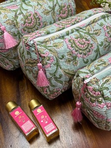 Green Indian Vintage Handmade Hand-Block Printed Cotton Eco-Friendly Durable Water Resistant Large <b>for</b> Bag Zipper Closure - Product Image 2