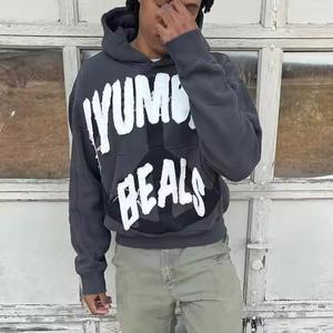 Fabricante lavado con ácido Vintage parche bordado desgastado apliques Unisex pulóver sudaderas térmicas Sun Faded Hoodies hombres - Product Image 2