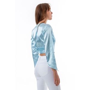 Bustier satinato con cintura regolabile con maniche blu azzurro da donna